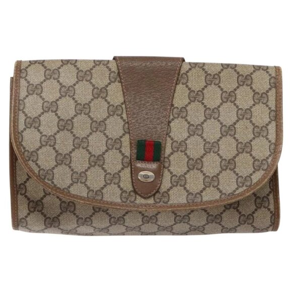 GUCCI GG Supreme Web Sherry Line Clutch Bag PVC Beige Gold - Picture 1 of 15
